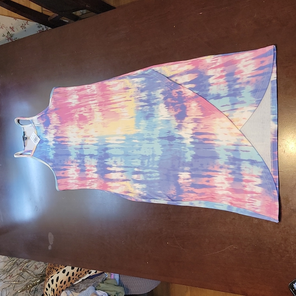 Spring Pastel Tie-Dye Racerback Muscle Maxi Dress With Crosses Front Hem Size 2X - Picture 3 of 13